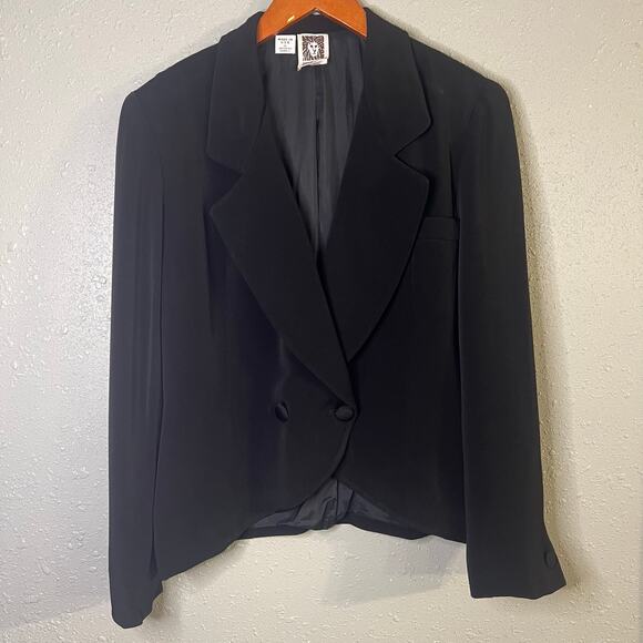 Anne Klein Women’s Suit Jacket Blazer Black sz 10 vtg feminine ptp 20.5 office - Picture 2 of 15